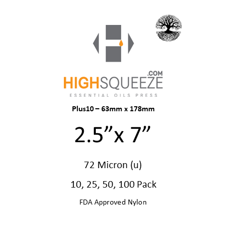 HighSqueeze Plus10 2.5"x7" Rosin Press Bags 72 Micron Filter Mesh 63mm*178mm Packs of 10 25 50 100 